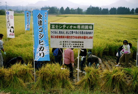 消費者を招き、ＪＡ会津みどり管内で稲刈り大会