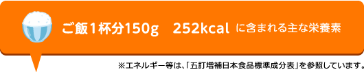 ご飯１杯分150g　252kcal に含まれる主な栄養素